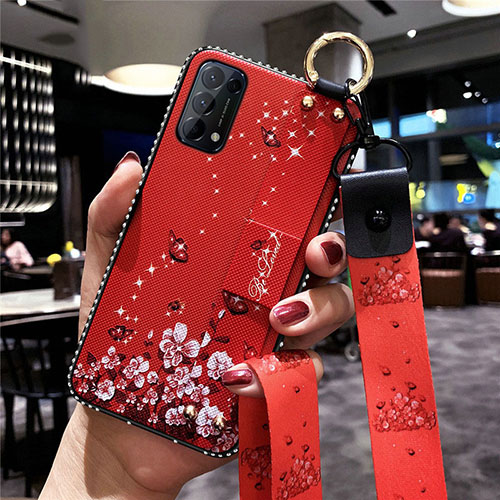 Silicone Candy Rubber Gel Flowers Soft Case Cover for Oppo Find X3 Lite 5G Red