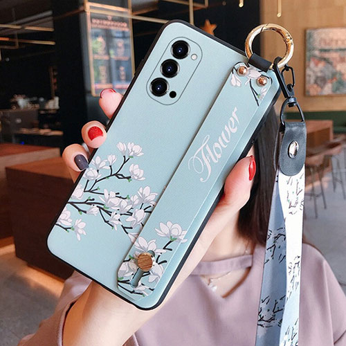 Silicone Candy Rubber Gel Flowers Soft Case Cover for Oppo Reno4 5G Sky Blue