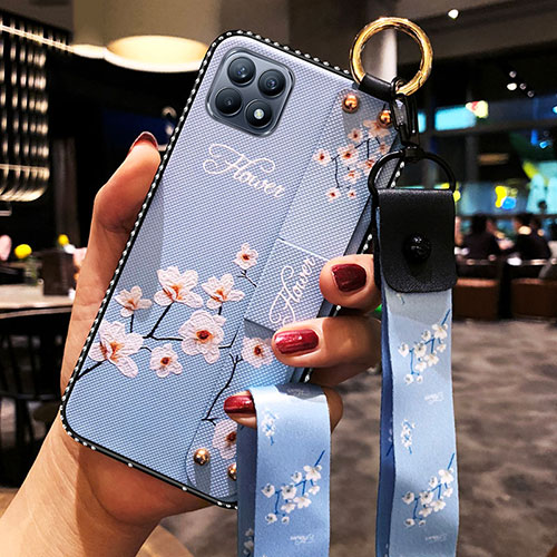 Silicone Candy Rubber Gel Flowers Soft Case Cover for Oppo Reno4 SE 5G Mint Blue