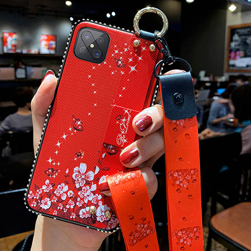 Silicone Candy Rubber Gel Flowers Soft Case Cover for Oppo Reno4 Z 5G Red