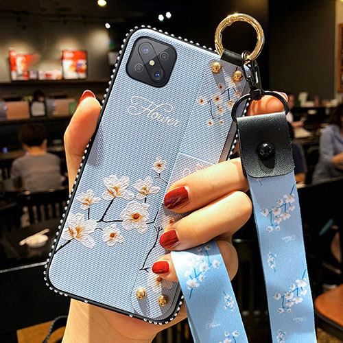 Silicone Candy Rubber Gel Flowers Soft Case Cover for Oppo Reno4 Z 5G Sky Blue