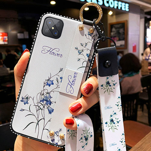 Silicone Candy Rubber Gel Flowers Soft Case Cover for Oppo Reno4 Z 5G White