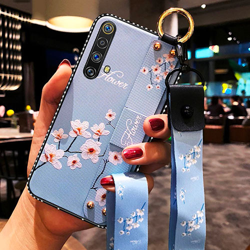 Silicone Candy Rubber Gel Flowers Soft Case Cover for Realme X50 5G Blue