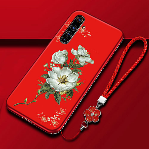 Silicone Candy Rubber Gel Flowers Soft Case Cover for Realme X50 Pro 5G Red