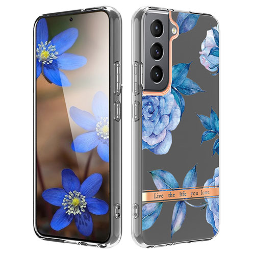 Silicone Candy Rubber Gel Flowers Soft Case Cover for Samsung Galaxy S22 5G Blue