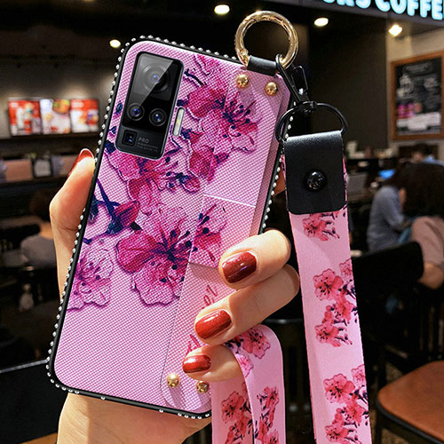 Silicone Candy Rubber Gel Flowers Soft Case Cover for Vivo X50 Pro 5G Purple