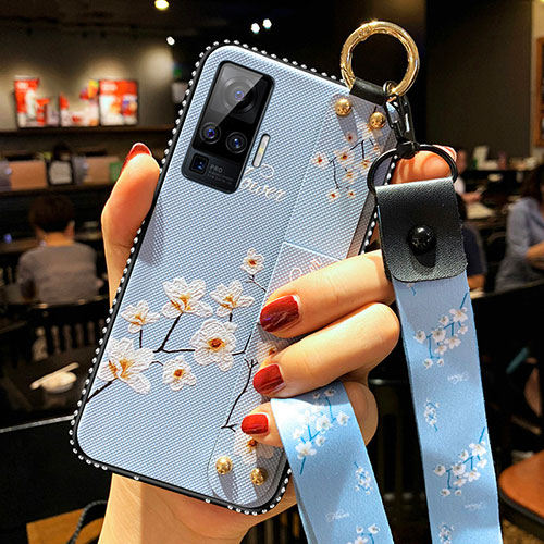 Silicone Candy Rubber Gel Flowers Soft Case Cover for Vivo X50 Pro 5G Sky Blue