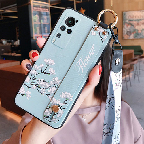 Silicone Candy Rubber Gel Flowers Soft Case Cover for Vivo X60 Pro 5G Mint Blue