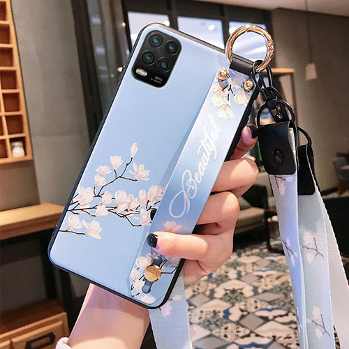 Silicone Candy Rubber Gel Flowers Soft Case Cover for Xiaomi Mi 10 Lite Sky Blue