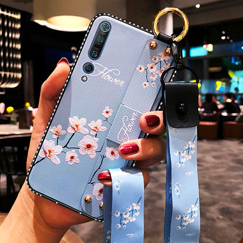 Silicone Candy Rubber Gel Flowers Soft Case Cover for Xiaomi Mi 10 Pro Sky Blue