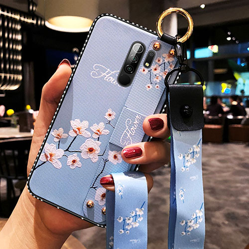 Silicone Candy Rubber Gel Flowers Soft Case Cover for Xiaomi Redmi 9 Sky Blue