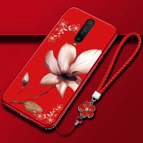 Silicone Candy Rubber Gel Flowers Soft Case Cover for Xiaomi Redmi K30 5G Red Wine