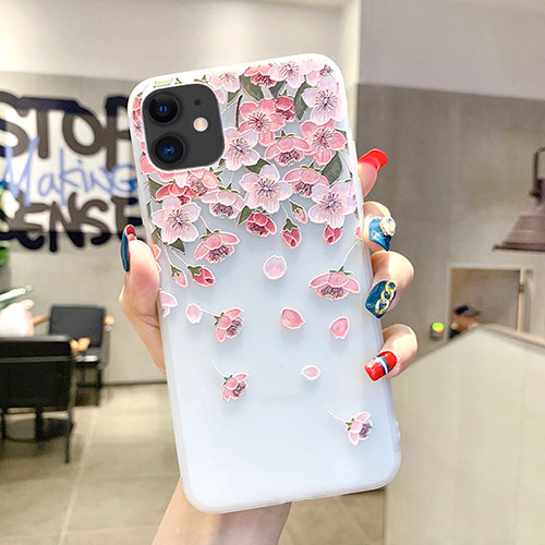 Silicone Candy Rubber Gel Flowers Soft Case Cover H03 for Apple iPhone 11 Pink