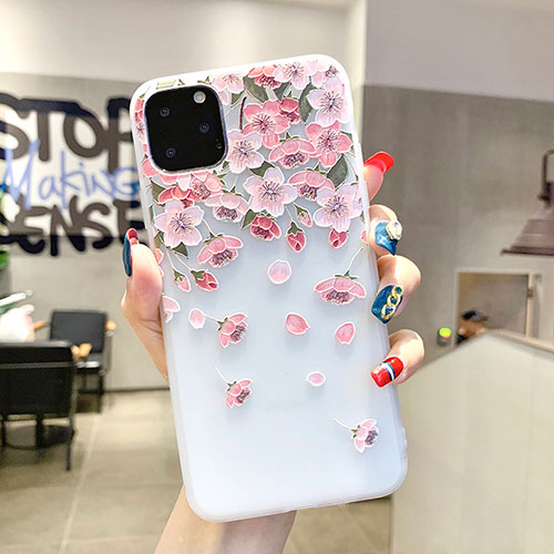 Silicone Candy Rubber Gel Flowers Soft Case Cover H03 for Apple iPhone 11 Pro Max Pink