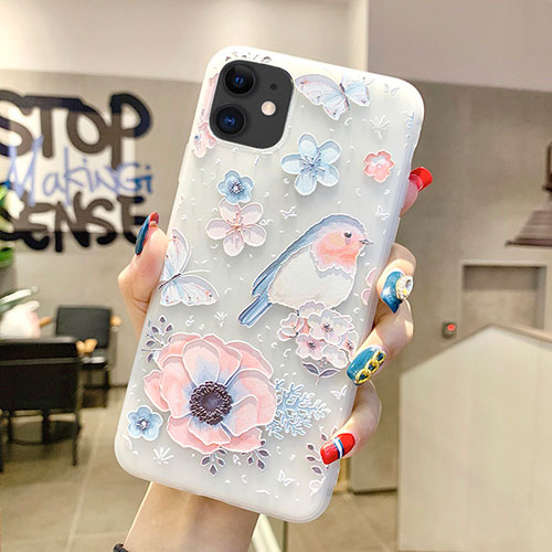 Silicone Candy Rubber Gel Flowers Soft Case Cover H03 for Apple iPhone 11 Sky Blue
