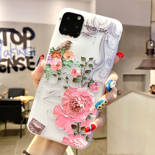 Silicone Candy Rubber Gel Flowers Soft Case Cover H06 for Apple iPhone 11 Pro Pink