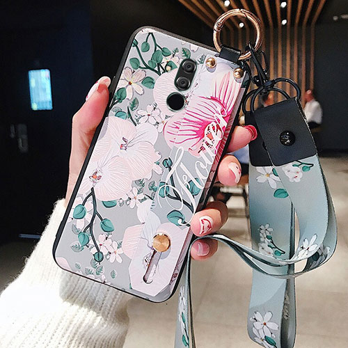 Silicone Candy Rubber Gel Flowers Soft Case Cover H06 for Huawei Mate 20 Lite Cyan