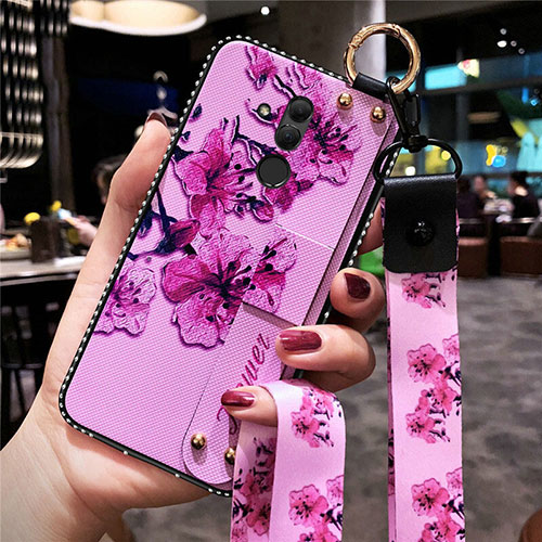 Silicone Candy Rubber Gel Flowers Soft Case Cover H08 for Huawei Mate 20 Lite Hot Pink
