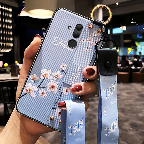 Silicone Candy Rubber Gel Flowers Soft Case Cover H08 for Huawei Mate 20 Lite Sky Blue