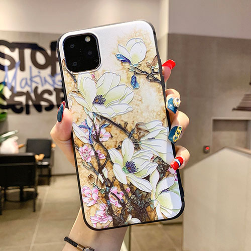 Silicone Candy Rubber Gel Flowers Soft Case Cover H12 for Apple iPhone 11 Pro Max White
