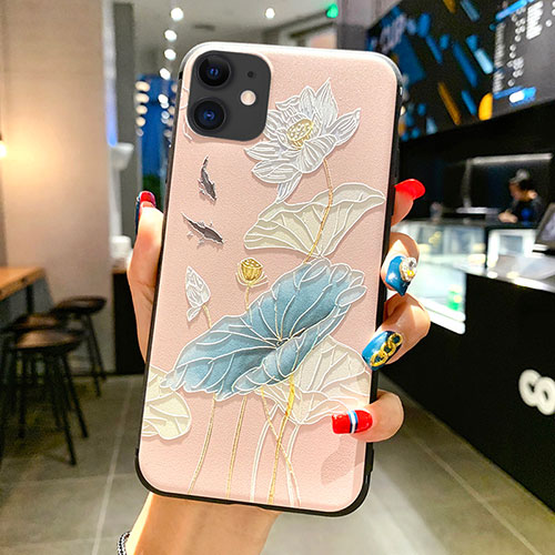 Silicone Candy Rubber Gel Flowers Soft Case Cover H14 for Apple iPhone 11 Sky Blue