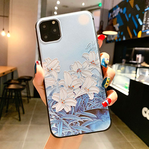 Silicone Candy Rubber Gel Flowers Soft Case Cover H16 for Apple iPhone 11 Pro Max Sky Blue