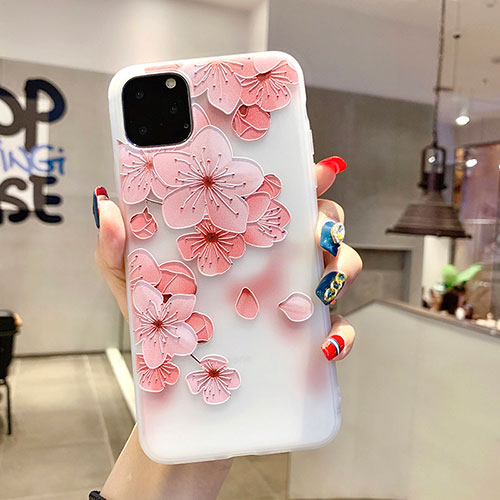 Silicone Candy Rubber Gel Flowers Soft Case Cover H19 for Apple iPhone 11 Pro Max Pink