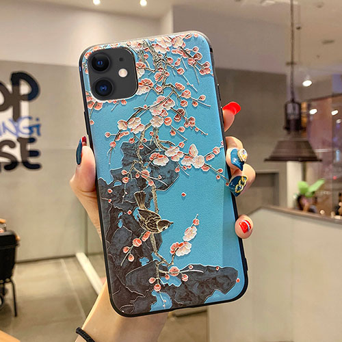 Silicone Candy Rubber Gel Flowers Soft Case Cover H20 for Apple iPhone 11 Blue