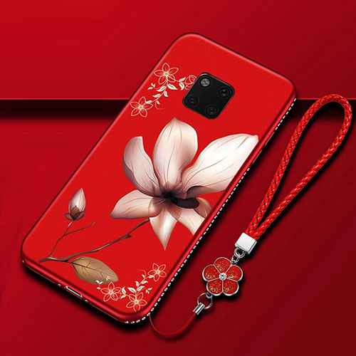 Silicone Candy Rubber Gel Flowers Soft Case Cover K01 for Huawei Mate 20 Pro Red