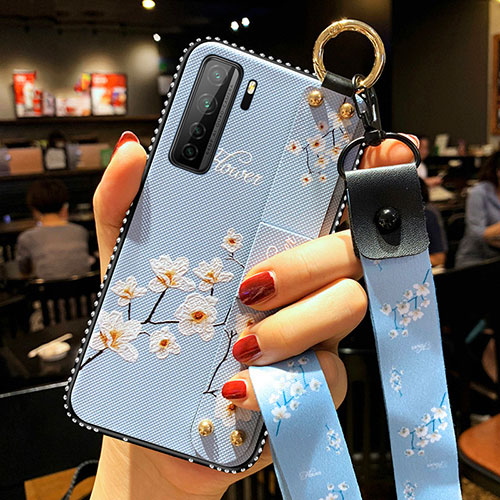 Silicone Candy Rubber Gel Flowers Soft Case Cover K01 for Huawei Nova 7 SE 5G Sky Blue