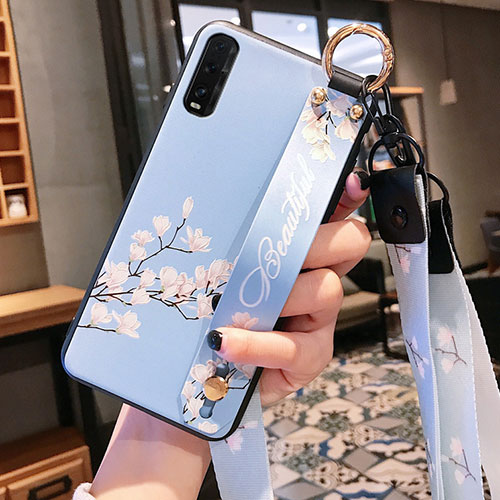 Silicone Candy Rubber Gel Flowers Soft Case Cover K01 for Oppo Find X2 Cyan