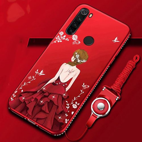 Silicone Candy Rubber Gel Flowers Soft Case Cover K01 for Xiaomi Redmi Note 8 (2021) Red