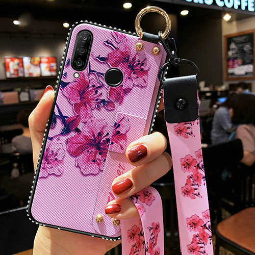 Silicone Candy Rubber Gel Flowers Soft Case Cover K02 for Huawei Honor 20 Lite Purple