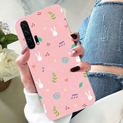 Silicone Candy Rubber Gel Flowers Soft Case Cover K02 for Huawei Honor 20 Pro Pink