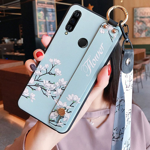 Silicone Candy Rubber Gel Flowers Soft Case Cover K02 for Huawei P30 Lite Cyan