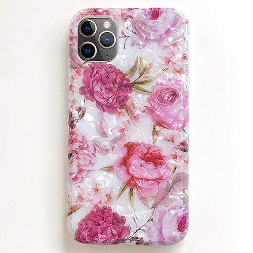 Silicone Candy Rubber Gel Flowers Soft Case Cover S01 for Apple iPhone 11 Pro Max Pink