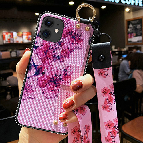 Silicone Candy Rubber Gel Flowers Soft Case Cover S01 for Apple iPhone 12 Mini Clove Purple