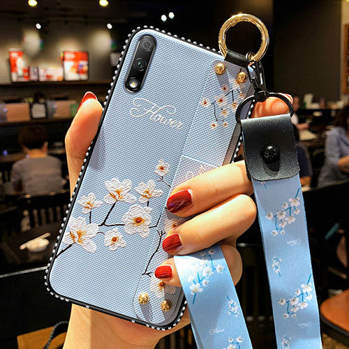 Silicone Candy Rubber Gel Flowers Soft Case Cover S01 for Huawei Enjoy 10 Sky Blue