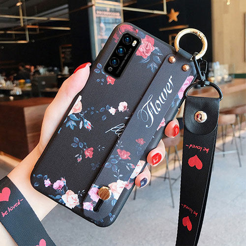 Silicone Candy Rubber Gel Flowers Soft Case Cover S01 for Huawei Enjoy Z 5G Black
