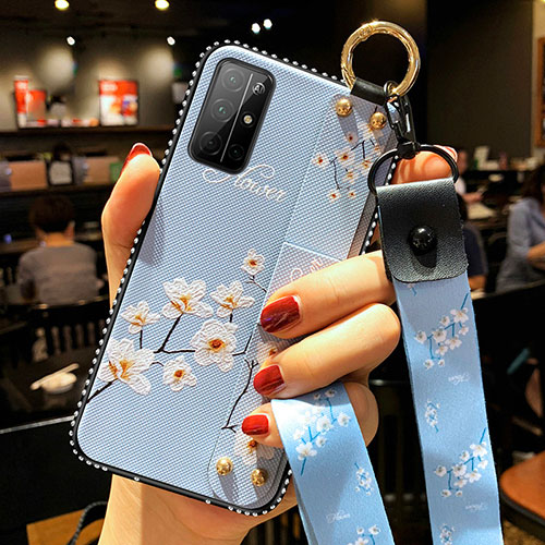 Silicone Candy Rubber Gel Flowers Soft Case Cover S01 for Huawei Honor 30S Sky Blue