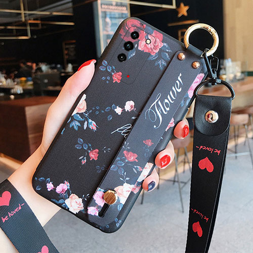 Silicone Candy Rubber Gel Flowers Soft Case Cover S01 for Huawei Honor X10 5G Black