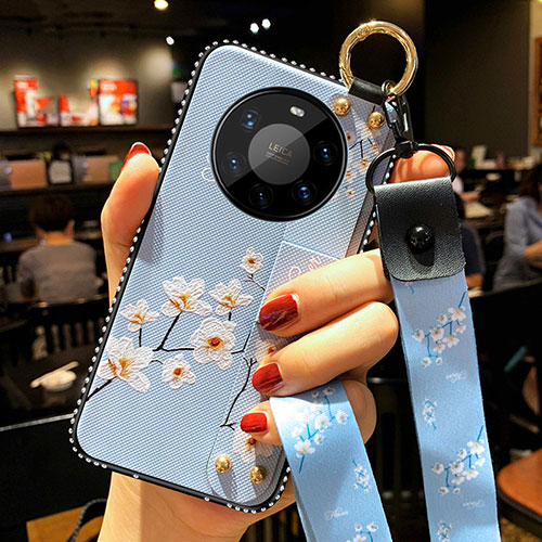 Silicone Candy Rubber Gel Flowers Soft Case Cover S01 for Huawei Mate 40 Pro+ Plus Mint Blue