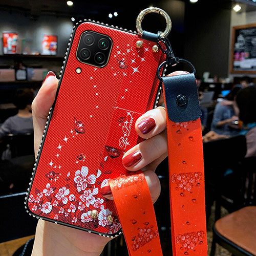 Silicone Candy Rubber Gel Flowers Soft Case Cover S01 for Huawei Nova 6 SE Red