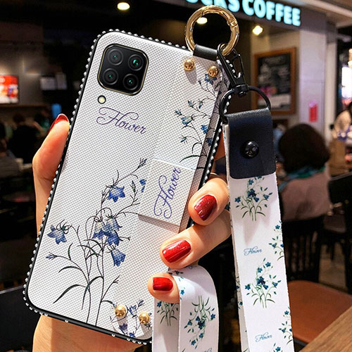 Silicone Candy Rubber Gel Flowers Soft Case Cover S01 for Huawei Nova 7i White
