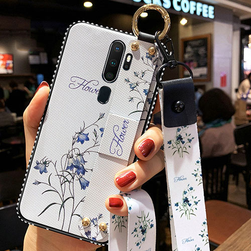 Silicone Candy Rubber Gel Flowers Soft Case Cover S01 for Oppo A5 (2020) White