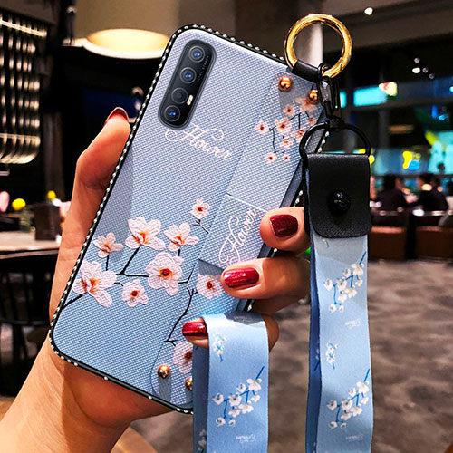 Silicone Candy Rubber Gel Flowers Soft Case Cover S01 for Oppo Find X2 Neo Sky Blue