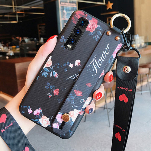 Silicone Candy Rubber Gel Flowers Soft Case Cover S01 for Oppo Find X2 Pro Black