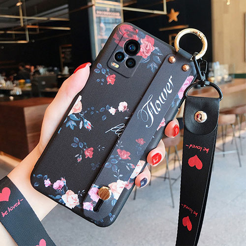 Silicone Candy Rubber Gel Flowers Soft Case Cover S01 for Vivo V20 Pro 5G Black