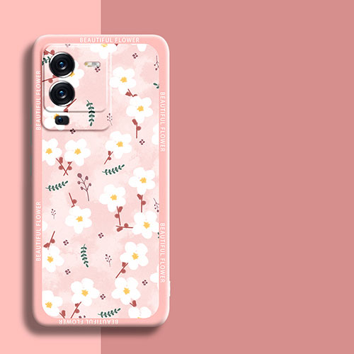 Silicone Candy Rubber Gel Flowers Soft Case Cover S01 for Vivo V25 Pro 5G Pink