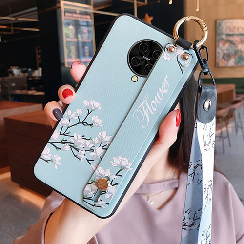 Silicone Candy Rubber Gel Flowers Soft Case Cover S01 for Xiaomi Poco F2 Pro Sky Blue